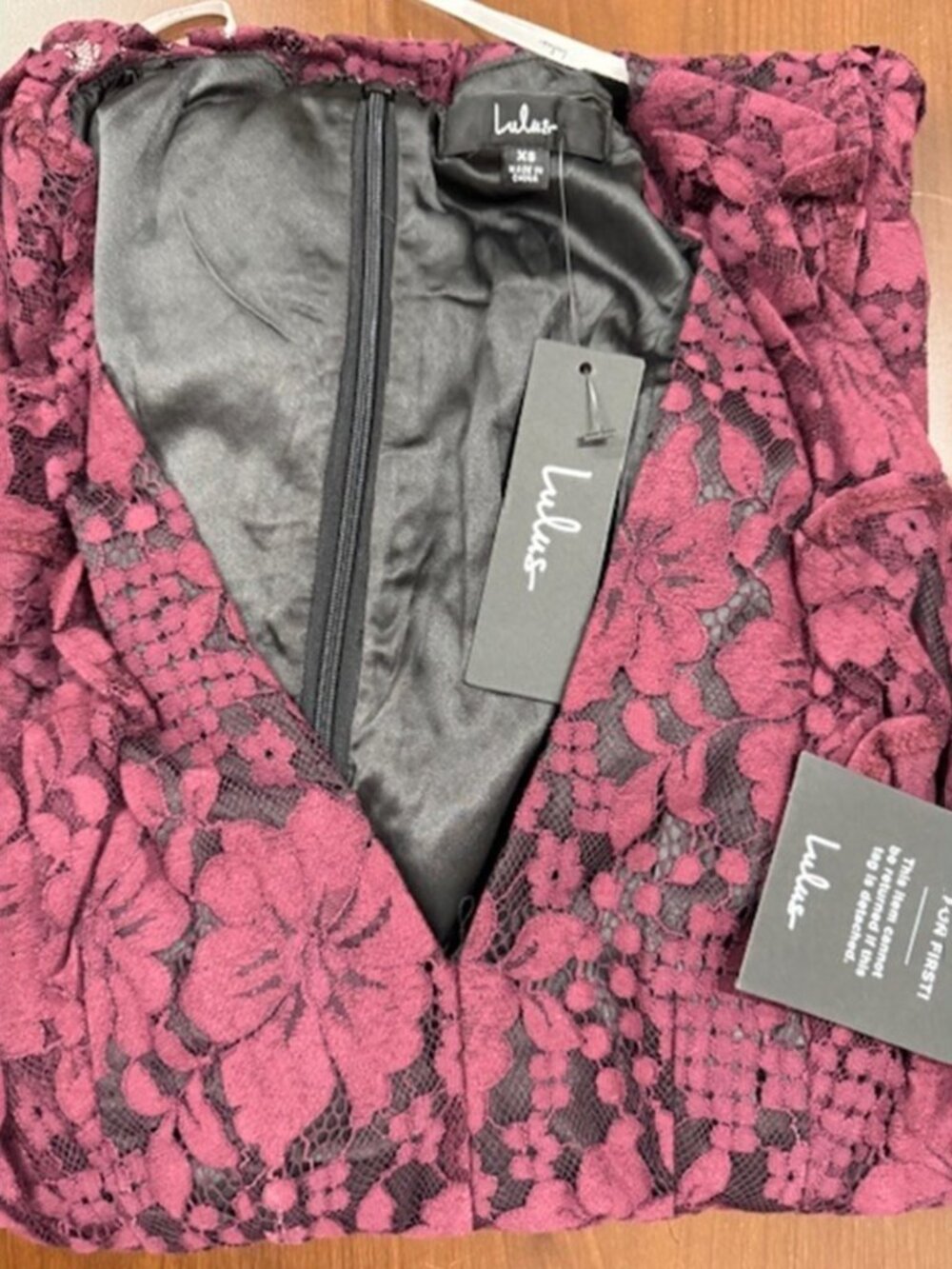 NWT Lulus Molinetto Burgundy Lace Ruffled Tiered Sleeveless Maxi Dress​ - Picture 7 of 10